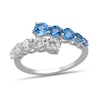 Thumbnail Image 1 of Swiss Blue Topaz and 3/4 CT. T.W. Certified Lab-Created Diamond Graduated Bypass Ring in 14K White Gold (F/SI2)