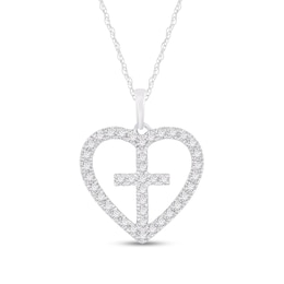 1/3 CT. T.W. Diamond Cross-in-Heart Pendant in 14K White Gold