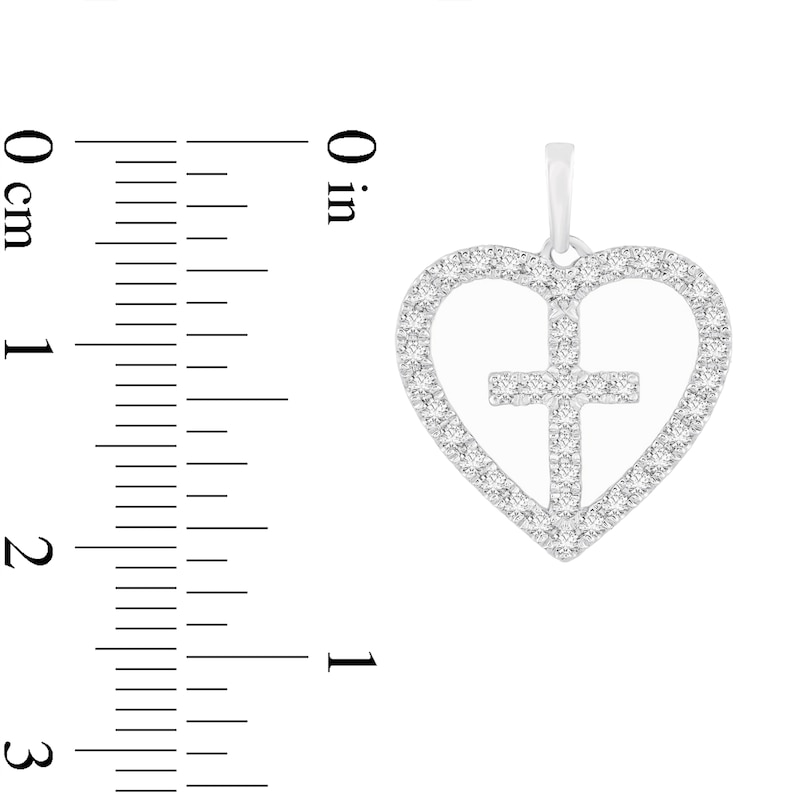 Main Image 2 of 1/3 CT. T.W. Diamond Cross-in-Heart Pendant in 14K White Gold