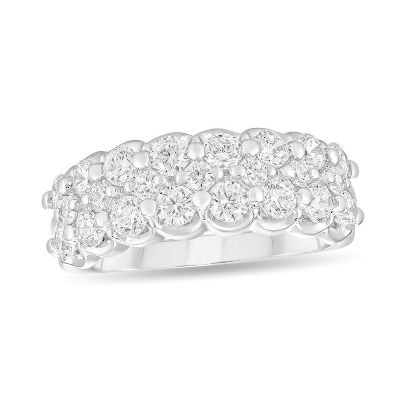 Main Image 1 of 1-1/2 CT. T.W. Diamond Scallop Triple Row Anniversary Band in 14K White Gold