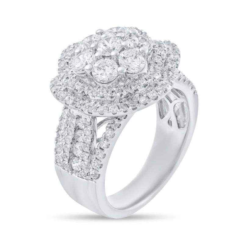 Main Image 2 of 2-3/8 CT. T.W. Flower-Shaped Multi-Diamond Double Frame Multi-Row Engagement Ring in 14K White Gold