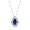 Thumbnail Image 1 of Pear-Shaped Blue Lab-Created Sapphire and 1/3 CT. T.W. Certified Lab-Created Diamond Frame Pendant in 14K White Gold