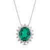 Thumbnail Image 1 of Oval Lab-Created Emerald and 1/2 CT. T.W. Certified Lab-Created Diamond Sunburst Frame Pendant in 14K White Gold