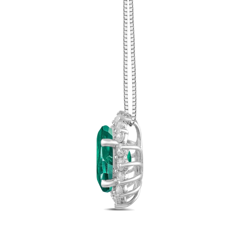 Main Image 2 of Oval Lab-Created Emerald and 1/2 CT. T.W. Certified Lab-Created Diamond Sunburst Frame Pendant in 14K White Gold