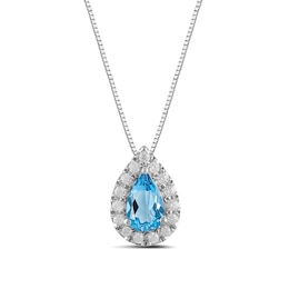 Pear-Shaped Swiss Blue Topaz and 1/3 CT. T.W. Certified Lab-Created Diamond Frame Pendant in 14K White Gold (F/SI2)