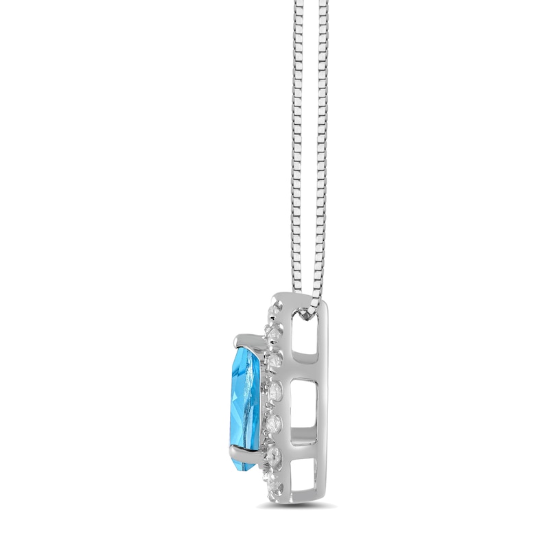 Main Image 2 of Pear-Shaped Swiss Blue Topaz and 1/3 CT. T.W. Certified Lab-Created Diamond Frame Pendant in 14K White Gold (F/SI2)