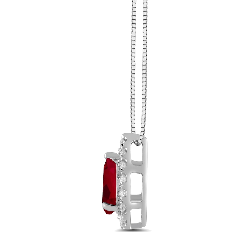 Main Image 2 of Pear-Shaped Lab-Created Ruby and 1/3 CT. T.W. Certified Lab-Created Diamond Frame Pendant in 14K White Gold (F/SI2)