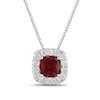 Thumbnail Image 1 of Cushion-Cut Lab-Created Ruby and 1/2 CT. T.W. Certified Lab-Created Diamond Frame Pendant in 14K White Gold (F/SI2)