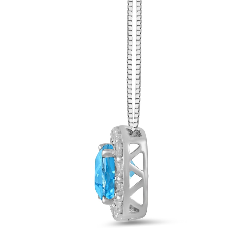 Main Image 2 of Cushion-Cut Swiss Blue Topaz and 1/2 CT. T.W. Certified Lab-Created Diamond Frame Pendant in 14K White Gold (F/SI2)