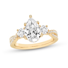 2-3/4 CT. T.W. Pear-Shaped Certified Lab-Created Diamond Three Stone Engagement Ring in 14K Gold (F/SI2)