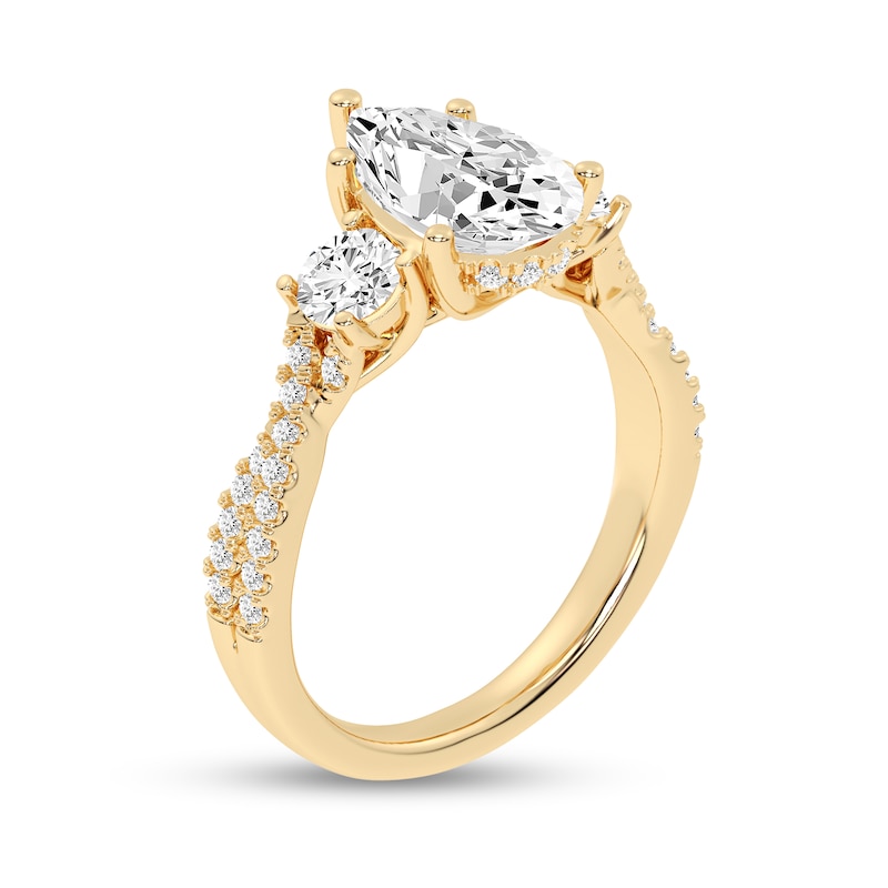 Main Image 2 of 2-3/4 CT. T.W. Pear-Shaped Certified Lab-Created Diamond Three Stone Engagement Ring in 14K Gold (F/SI2)