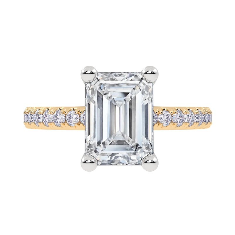 Main Image 3 of 2-1/4 CT. T.W. Emerald-Cut Certified Lab-Created Diamond Engagement Ring in 14K Gold (I/SI2)