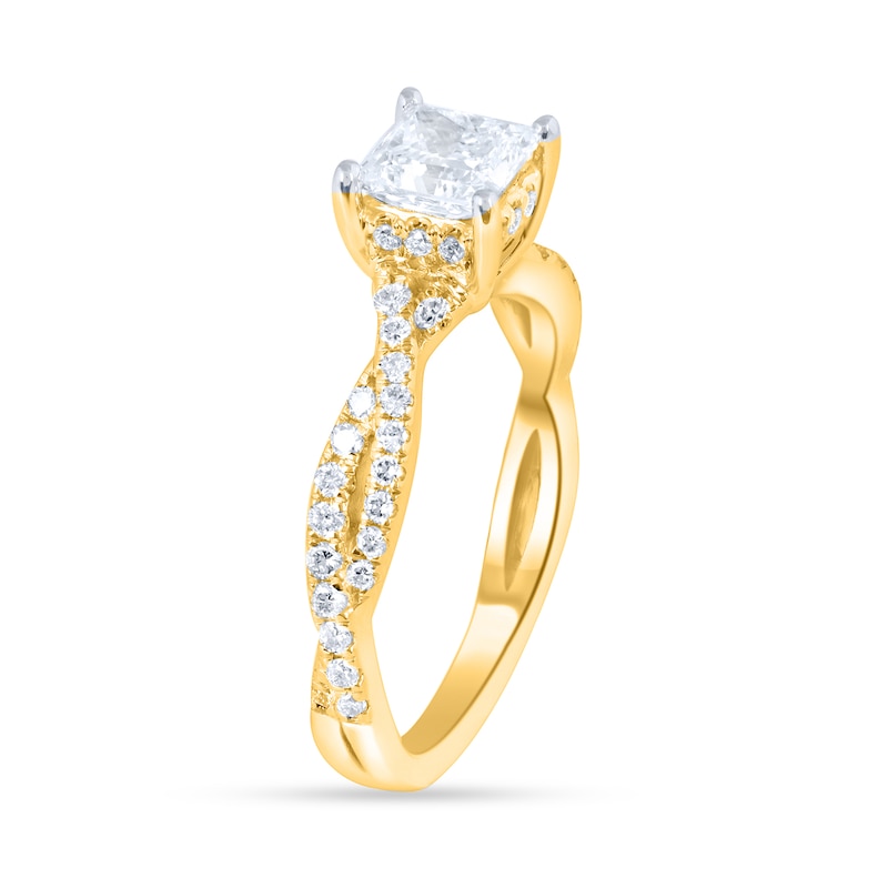 Main Image 2 of 1-3/8 CT. T.W. Princess-Cut Certified Lab-Created Diamond Twist Shank Engagement Ring in 14K Gold (I/SI2)