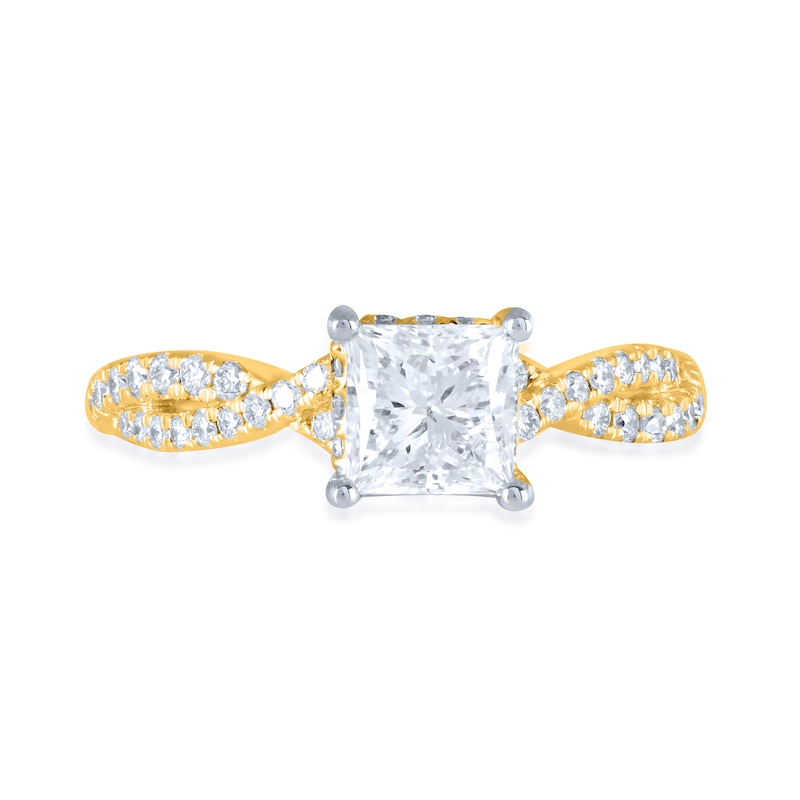 Main Image 3 of 1-3/8 CT. T.W. Princess-Cut Certified Lab-Created Diamond Twist Shank Engagement Ring in 14K Gold (I/SI2)