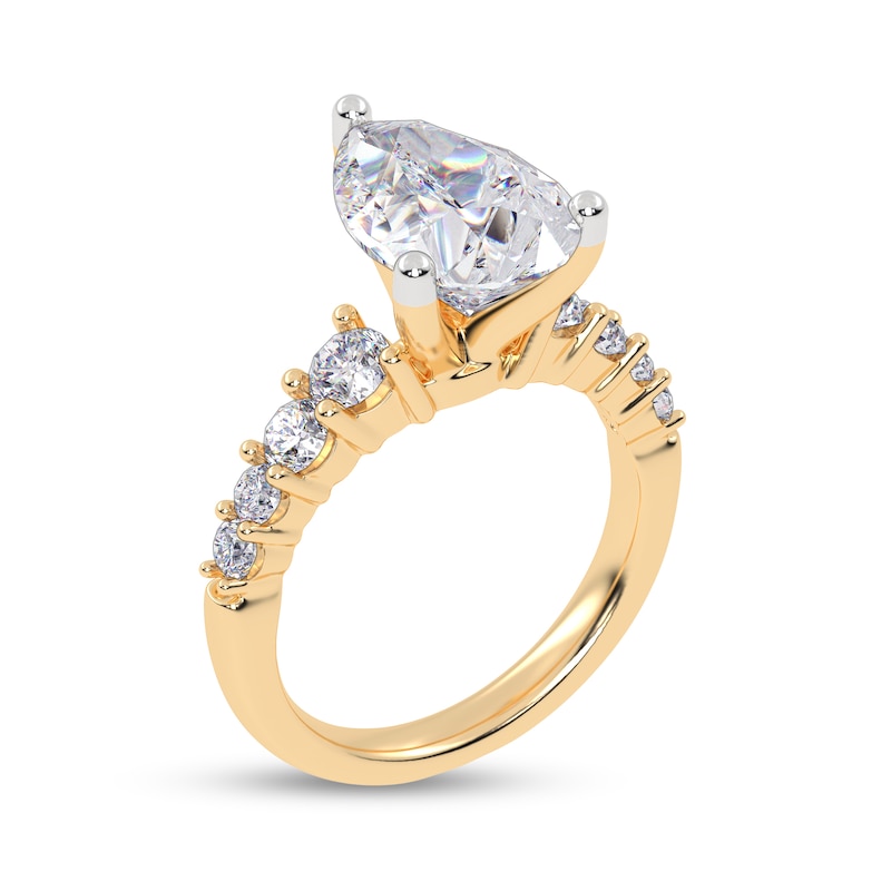 Main Image 2 of 3-3/4 CT. T.W. Pear-Shaped Certified Lab-Created Diamond Graduated Shank Engagement Ring in 14K Gold (I/SI2)