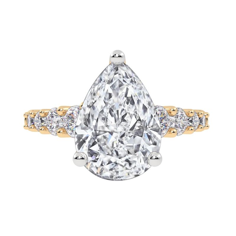 Main Image 3 of 3-3/4 CT. T.W. Pear-Shaped Certified Lab-Created Diamond Graduated Shank Engagement Ring in 14K Gold (I/SI2)