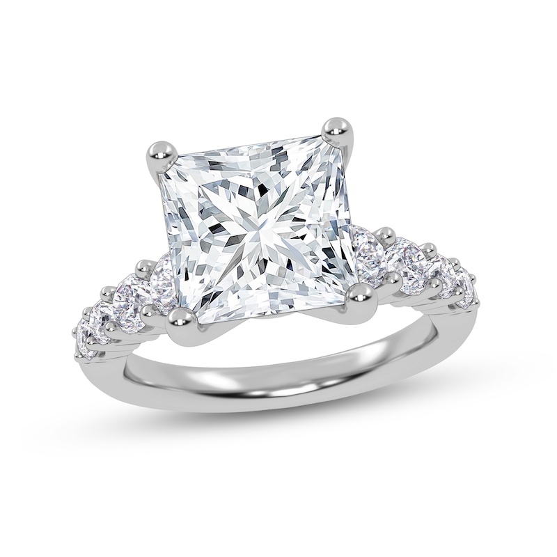 Main Image 1 of 3-3/4 CT. T.W. Princess-Cut Certified Lab-Created Diamond Graduated Shank Engagement Ring in 14K White Gold (I/SI2)