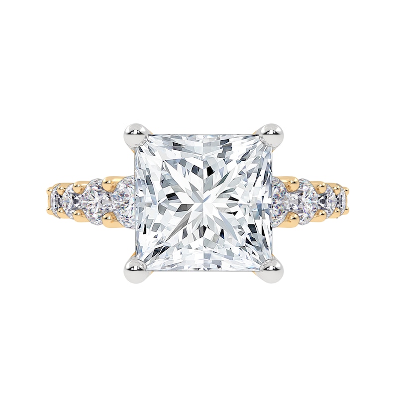 Main Image 1 of 3-3/4 CT. T.W. Princess-Cut Certified Lab-Created Diamond Graduated Shank Engagement Ring in 14K Gold (I/SI2)