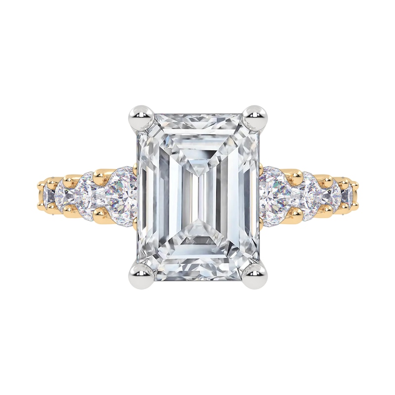 Main Image 3 of 3-3/4 CT. T.W. Emerald-Cut Certified Lab-Created Diamond Graduated Shank Engagement Ring in 14K Gold (I/SI2)