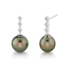 Thumbnail Image 1 of 9.0mm Black Tahitian Cultured Pearl and 1/10 CT. T.W. Diamond Drop Earrings in 10K White Gold