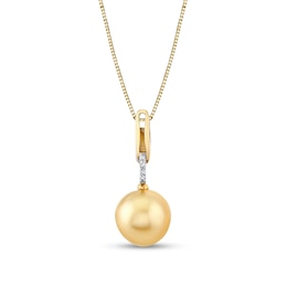 9.0mm Oval Golden South Sea Cultured Pearl and Diamond Accent Drop Pendant in 10K Gold