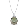 Thumbnail Image 1 of 11.0mm Oval Black Tahitian Cultured Pearl and Diamond Accent Floral Drop Pendant in 10K White Gold