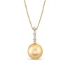 Thumbnail Image 1 of 11.0mm Oval Golden South Sea Cultured Pearl and 1/15 CT. T.W. Diamond Drop Pendant in 10K Gold