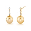 Thumbnail Image 1 of 9.0mm Oval Golden South Sea Cultured Pearl and 1/10 CT. T.W. Diamond Drop Earrings in 10K Gold