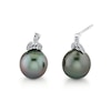 Thumbnail Image 1 of 10.0mm Oval Black Tahitian Cultured Pearl and 1/20 CT. T.W. Diamond Floral Drop Earrings in 10K White Gold