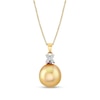 Thumbnail Image 1 of 11.0mm Oval Golden South Sea Cultured Pearl and 1/10 CT. T.W. Diamond Drop Pendant in 14K Gold