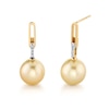 Thumbnail Image 1 of 9.0mm Oval Golden South Sea Cultured Pearl and 1/20 CT. T.W. Diamond Drop Earrings in 10K Gold