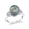 Thumbnail Image 1 of 10.0mm Black Tahitian Cultured Pearl and 1/10 CT. T.W. Diamond Heart-Sides Ring in 10K White Gold