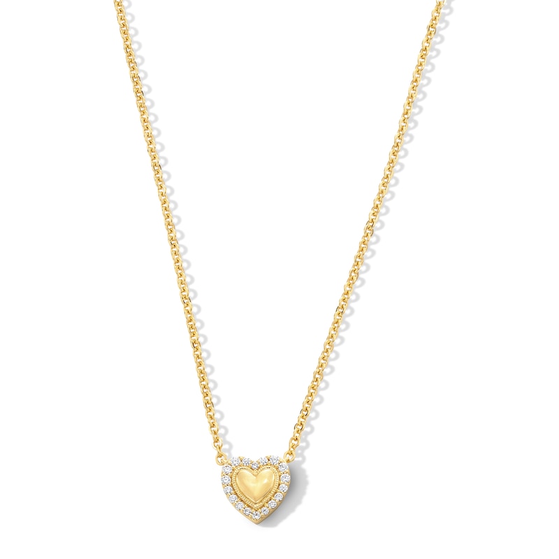 Main Image 1 of 1/8 CT. T.W. Certified Lab-Created Diamond Heart Necklace in Sterling Silver with 10K Gold Plate (F/SI2) - 19&quot;