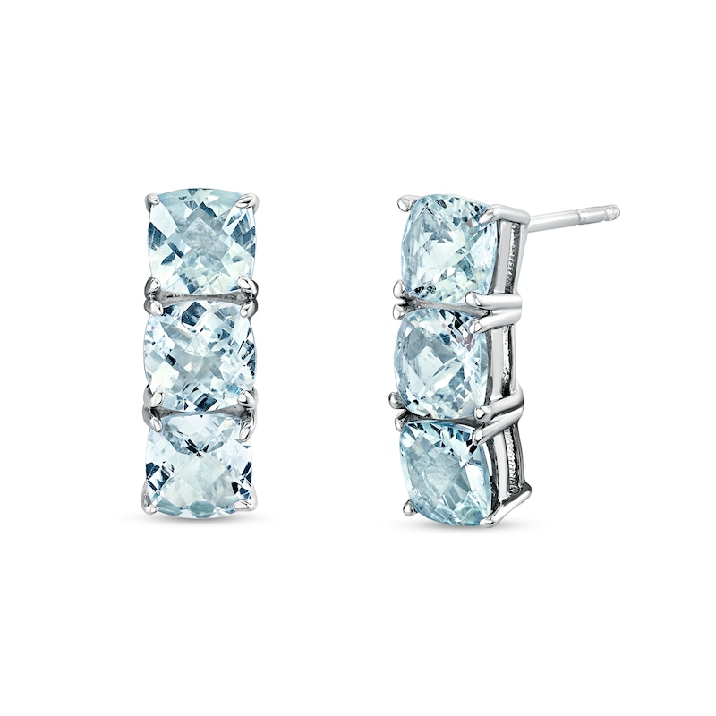 Main Image 1 of 5.0mm Cushion-Cut Aquamarine Trio Drop Earrings in Sterling Silver