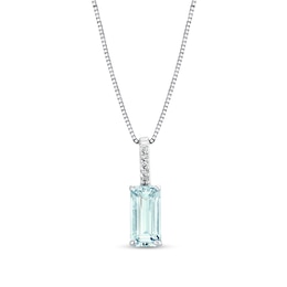 Emerald-Cut Aquamarine and 1/20 CT. T.W. Diamond Drop Pendant in Sterling Silver