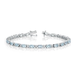 Oval Aquamarine and White Topaz Alternating Bracelet in Sterling Silver - 7.25&quot;