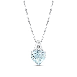 10.0mm Heart-Shaped Aquamarine and Diamond Accent Tri-Top Pendant in Sterling Silver