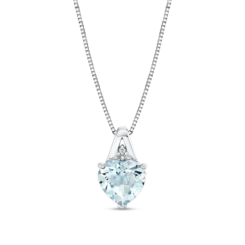 Main Image 1 of 10.0mm Heart-Shaped Aquamarine and Diamond Accent Tri-Top Pendant in Sterling Silver