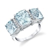 Thumbnail Image 1 of Cushion-Cut Aquamarine and 1/10 CT. T.W. Diamond Three Stone Ring in Sterling Silver