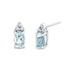 Thumbnail Image 1 of Oval Aquamarine and 1/20 CT. T.W. Diamond Tri-Top Stud Earrings in 14K White Gold