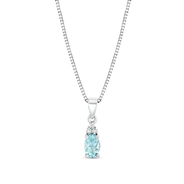 Oval Aquamarine and 1/20 CT. T.W. Diamond Tri-Top Pendant in 14K White Gold