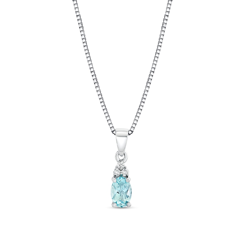 Main Image 1 of Oval Aquamarine and 1/20 CT. T.W. Diamond Tri-Top Pendant in 14K White Gold