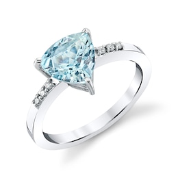 8.0mm Trillion-Cut Aquamarine and 1/20 CT. T.W. Diamond Ring in 10K White Gold