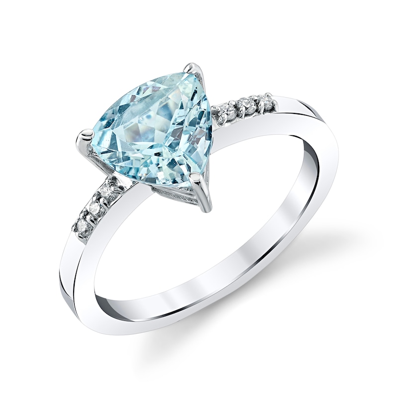 Main Image 1 of 8.0mm Trillion-Cut Aquamarine and 1/20 CT. T.W. Diamond Ring in 10K White Gold