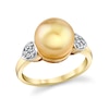 Thumbnail Image 1 of 10.0mm Button Golden South Sea Cultured Pearl and 1/10 CT. T.W. Diamond Heart-Sides Ring in 10K Gold