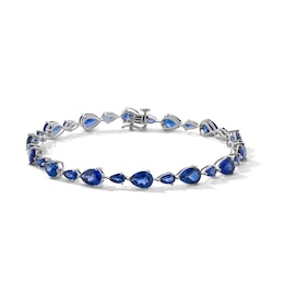 Pear-Shaped Blue Lab-Created Sapphire Alternating Line Bracelet in Sterling Silver - 7.5&quot;