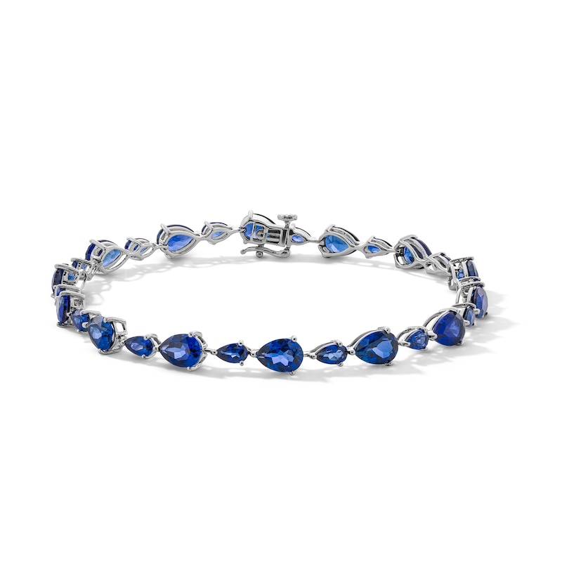 Main Image 1 of Pear-Shaped Blue Lab-Created Sapphire Alternating Line Bracelet in Sterling Silver - 7.5&quot;