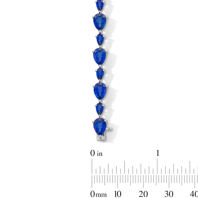 Main Image 2 of Pear-Shaped Blue Lab-Created Sapphire Alternating Line Bracelet in Sterling Silver - 7.5&quot;