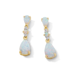 Pear-Shaped Lab-Created Opal and White Lab-Created Sapphire Drop Earrings in Sterling Silver with 14K Gold Plate