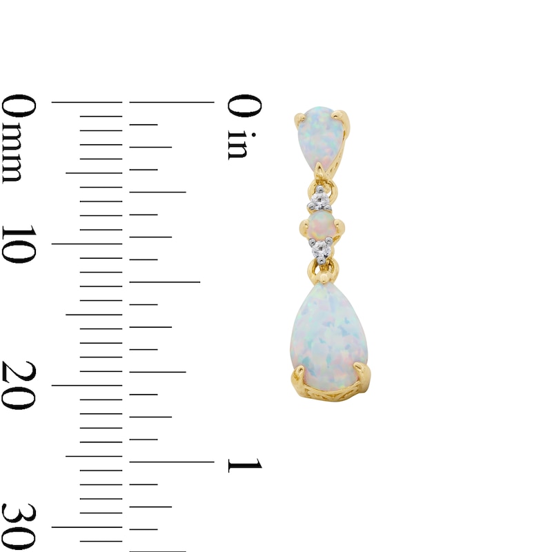 Main Image 2 of Pear-Shaped Lab-Created Opal and White Lab-Created Sapphire Drop Earrings in Sterling Silver with 14K Gold Plate